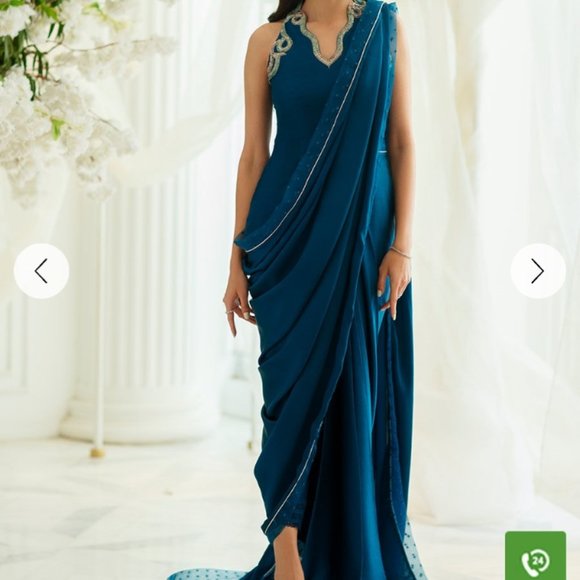 Aztec blue pant saree - Picture 1 of 3